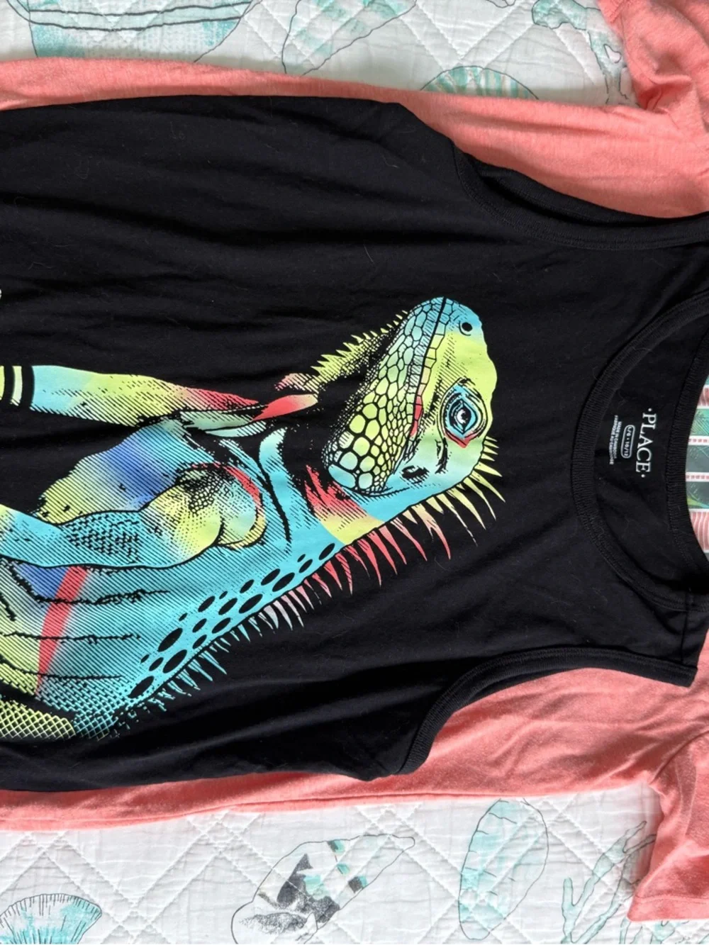 Children’s Place Iguana Tank, Tie-Dye Shorts & Coral Graphic Tee Set